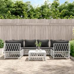 vidaXL Set mobilier de grădină cu perne, 7 piese, alb, oțel (3186920) - comfy