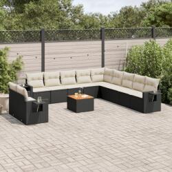 vidaXL Set canapele de grădină, 12 piese, cu perne, negru, poliratan (3224642)
