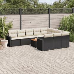 vidaXL Set canapele de grădină cu perne, 11 piese, negru, poliratan (3224299)