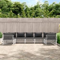 vidaXL Set mobilier de grădină cu perne, 7 piese, alb, oțel (3186922) - comfy