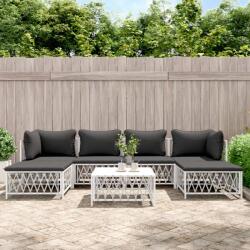 vidaXL Set mobilier de grădină cu perne, 7 piese, alb, oțel (3186902) - comfy