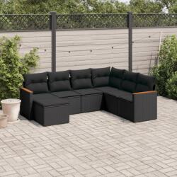 vidaXL Set canapele de grădină cu perne, 7 piese, negru, poliratan (3258604)