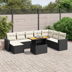vidaXL Set mobilier de grădină cu perne, 9 piese, negru, poliratan (3275625)