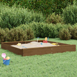 vidaXL Cutie de nisip pătrată cu scaune, maro miere, lemn masiv de pin (825040)