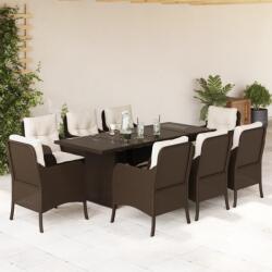 vidaXL Set mobilier de grădină cu perne, 9 piese, maro, poliratan (3211883)