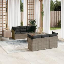 vidaXL Set canapele de grădină, 7 piese, cu perne, gri, poliratan (3255822)