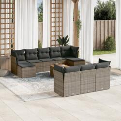 vidaXL Set canapele de grădină cu perne, 11 piese, gri, poliratan (3223883)