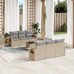 vidaXL Set canapele de grădină, 7 piese, cu perne, bej, poliratan (3252746)