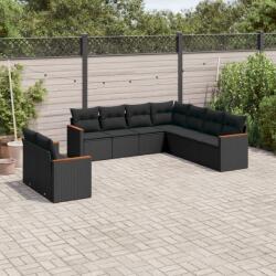 vidaXL Set mobilier de grădină cu perne, 9 piese, negru, poliratan (3226097)