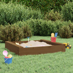 vidaXL Cutie de nisip pătrată cu scaune, maro miere, lemn masiv de pin (825033)