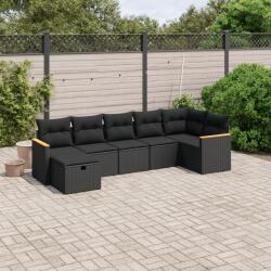 vidaXL Set canapele de grădină cu perne, 7 piese, negru, poliratan (3265311)