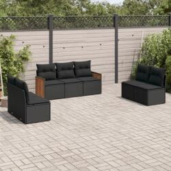 vidaXL Set canapele de grădină cu perne, 7 piese, negru, poliratan (3259955)
