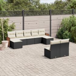 vidaXL Set mobilier de grădină cu perne, 9 piese, negru, poliratan (3260453)
