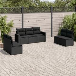 vidaXL Set canapele de grădină cu perne, 7 piese, negru, poliratan (3218815)