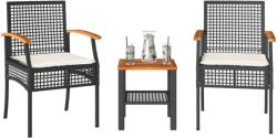 vidaXL Set bistro cu perne, 3 piese, negru, poliratan și lemn acacia (366259)