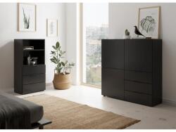 FMD Comodă cu 3 sertare și rafturi deschise, negru (437007) - comfy Garderoba