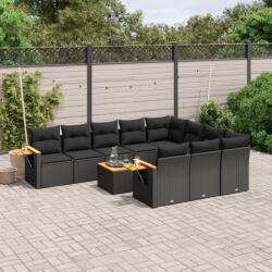 vidaXL Set canapele de grădină cu perne, 11 piese, negru, poliratan (3227182)