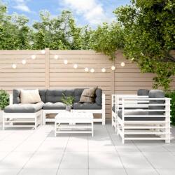 vidaXL Set mobilier de grădină cu perne, 7 piese, alb, lemn masiv (3185837)