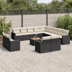 vidaXL Set mobilier de grădină cu perne, 14 piese, negru, poliratan (3224397)