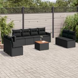 vidaXL Set mobilier de grădină cu perne, 9 piese, negru, poliratan (3224522)