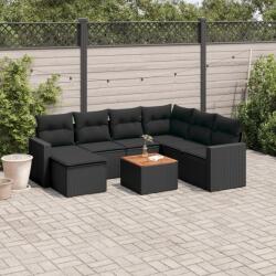 vidaXL Set mobilier de grădină cu perne, 8 piese, negru, poliratan (3224235)