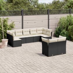 vidaXL Set mobilier de grădină cu perne, 9 piese, negru, poliratan (3218146)
