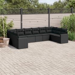 vidaXL Set canapele de grădină cu perne, 10 piese, negru, poliratan (3251802)