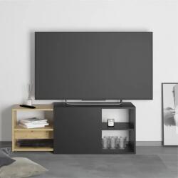 FMD Comodă TV 2 compartimente deschise negru&stejar 133, 5x39, 9x49, 2 cm (444232)