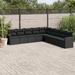 vidaXL Set mobilier de grădină cu perne, 9 piese, negru, poliratan (3258457)