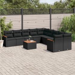 vidaXL Set canapele de grădină cu perne, 11 piese, negru, poliratan (3226356)