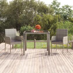 vidaXL Masă de grădină cu blat din sticlă, gri, 90x90x75 cm, poliratan (319896) - comfy
