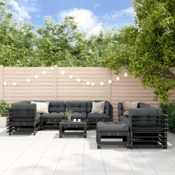 vidaXL Set mobilier de grădină cu perne, 10 piese, negru, lemn masiv (3186099)