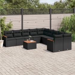 vidaXL Set canapele de grădină cu perne, 11 piese, negru, poliratan (3258758)