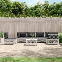 vidaXL Set mobilier de grădină cu perne, 7 piese, alb, oțel (3186888) - comfy