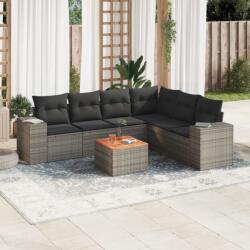 vidaXL Set canapele de grădină, 7 piese, cu perne, gri, poliratan (3257796)