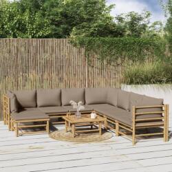 vidaXL Set mobilier de grădină cu perne gri taupe, 9 piese, bambus (3155132) - comfy