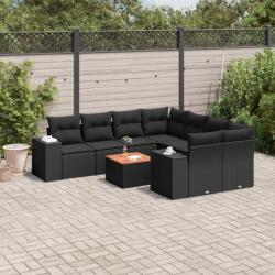 vidaXL Set mobilier de grădină cu perne, 9 piese, negru, poliratan (3257700)