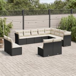 vidaXL Set canapele de grădină, 12 piese, cu perne, negru, poliratan (3218466)