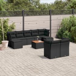 vidaXL Set canapele de grădină cu perne, 10 piese, negru, poliratan (3223871)