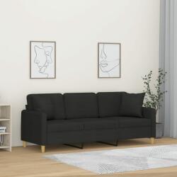 vidaXL Canapea cu 3 locuri cu pernuțe, negru, 180 cm, textil (3200921)