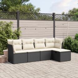 vidaXL Set mobilier de grădină cu perne, 5 piese, negru, poliratan (3263132)