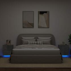 vidaXL Noptiere cu lumini LED, 2 buc. , gri beton, lemn prelucrat (836742)