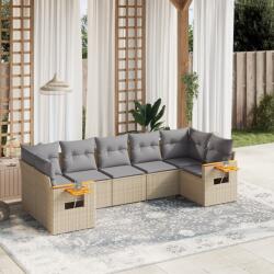 vidaXL Set canapele de grădină, 7 piese, cu perne, bej, poliratan (3259511)