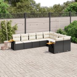 vidaXL Set mobilier de grădină cu perne, 9 piese, negru, poliratan (3259543)