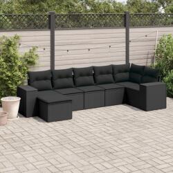 vidaXL Set canapele de grădină cu perne, 7 piese, negru, poliratan (3255212)