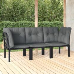 vidaXL Set mobilier de grădină cu perne, 3 piese, negru/gri, poliratan (3187731) - comfy