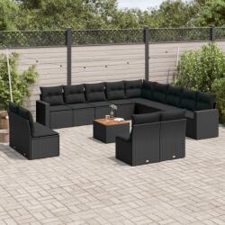 vidaXL Set mobilier de grădină cu perne, 14 piese, negru, poliratan (3256706)