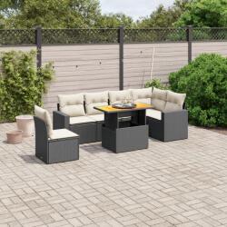 vidaXL Set canapele de grădină cu perne, 7 piese, negru, poliratan (3271336)