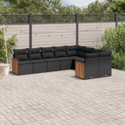 vidaXL Set mobilier de grădină cu perne, 9 piese, negru, poliratan (3260382)