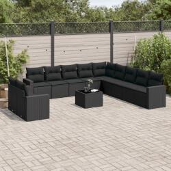 vidaXL Set canapele de grădină, 12 piese, cu perne, negru, poliratan (3251532)